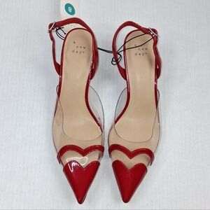 A New Day Red Patent Leather Pointed Toe Slingback Kitten Heel Pumps